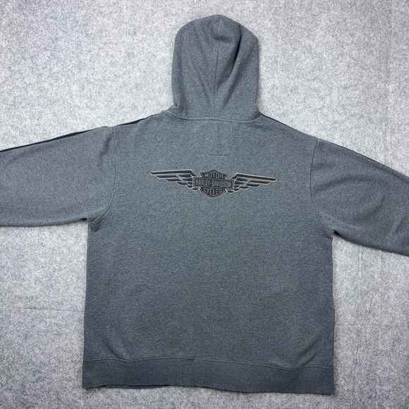 Harley Davidson Hoodie Mens XL Gray Embroidered Motorcycle Biker Full Zip Y2K - Picture 7 of 13